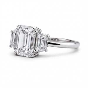 Bague en diamant de laboratoire taille émeraude, trois pierres, en platine, pour fiançailles, bijoux de mariée, cadeau d'anniversaire pour elle, bague unique - Product Image 4