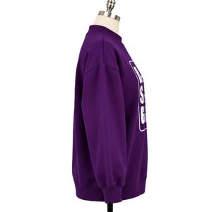 Sweat-shirt surdimensionné violet foncé pour femme avec imprimé graphique « Strong Girl » blanc, col rond, manches longues, style décontracté streetwear - Product Image 6