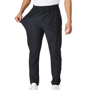 Pantalon de jogging décontracté pour homme en toile de coton écologique, coupe droite, noir, taille élastique, poids moyen, respirant, poches latérales, bouton - Product Image 1
