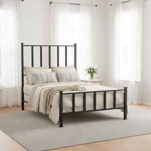 Cadre de lit en fer forgé minimaliste avec tête de lit à barres verticales, construction métallique robuste et mobilier de chambre moderne - Product Image 2