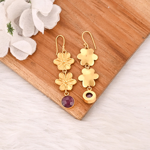 Stylish <b>Garnet</b> Hydro Stone Bezel Set Drop <b>Earrings</b> Gold Plated Handmade Brass Jewelry Shilpi Impex for Women - Product Image 5