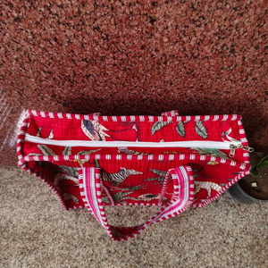 Bolso Tote de Algodón Acolchado con Estampado Animal Rojo Hecho a Mano, con Cierre, Motivos de Cebra, Guepardo y Aves Exóticas, Estilo Bohemio, para Compras - Product Image 2