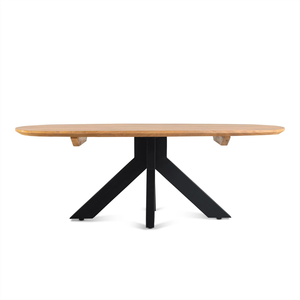Table à manger ovale industrielle danoise avec plateau en bois de manguier massif finition naturelle et pieds en métal araignée pour la maison, l'hôtel, la cuisine - Product Image 2
