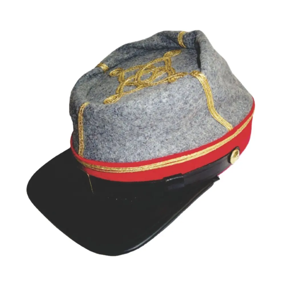 Vente en gros OEM Képi civil avec visière en cuir personnalisé guerre civile Képi 2 tresse Cadet gris Captain's Kepi en vrac personnalisé