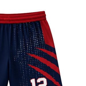Shorts de basketball pour hommes, bleu marine et rouge, sublimés, légers, vêtements de sport performants pour l'entraînement en équipe, les matchs et les entraînements - Product Image 4