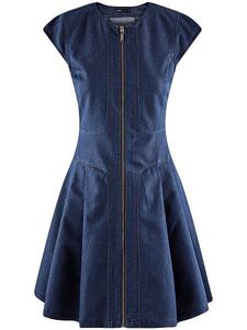 Vestido Midi Azul Vaquero sin Mangas con Pliegues Escalonados, Estilo Espalda Descubierta con Botones Delanteros para Fiestas Casuales - Product Image 2