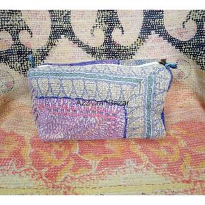 Custom Made Handmade Quilted Tassel Pattern Zipper Closure Eco-Friendly Durable Cotton Kantha Fabric Travel Cosmetic Organizer - Product Image 6