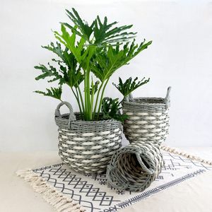 Set di 3 Cesti Impilabili in Vimini Intrecciato a Mano per Stoccaggio e Bucato con Manici Comodi - Product Image 3