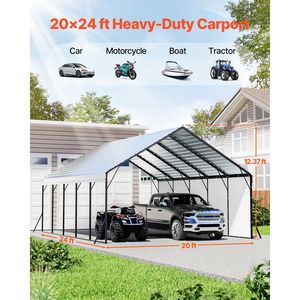 Abri de voiture en métal robuste 20x24 pieds avec toit à structure solide et parois latérales amovibles pour la protection du garage automobile - Product Image 2