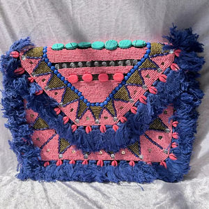 Bolso de mano tipo tote con flecos de cuentas, bordado tribal, bolso de mano llamativo, bolso étnico para festivales, para mujer, moda boutique - Product Image 1