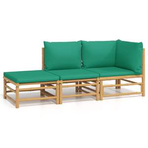 Conjunto de Muebles de Jardín de Tres Piezas con Cojines Verdes, Sofá de Bambú Natural, Muebles de Exterior Únicos y Elegantes - Product Image 2