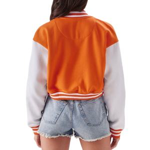 Veste de baseball en cuir brodée avec logo personnalisé pour femmes, capuche ample à manches longues, motif denim, conception sans couture traitée à la teinture - Product Image 2