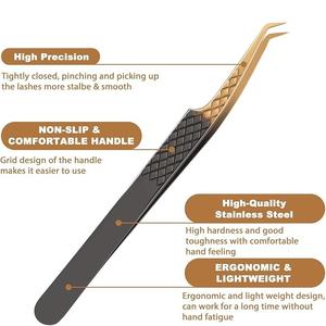 Pince à épiler angulaire en acier inoxydable pour extensions de cils, personnalisée pour Noël, lisse, antistatique, durable, avec manche doré et noir - Product Image 3