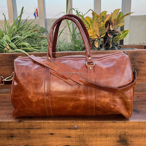 Bolsa de lona de cuero genuino de grano completo personalizada hecha a mano de alta calidad para hombres bolsas de viaje de cuero de vaca para fin de semana - Product Image 3