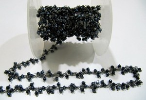 Cadena de eslabones con racimo de cuentas facetadas de espinela negra mística en forma de rondel, tamaño 3-4mm, de latón, para fabricación de joyas, collar por pie - Product Image 3