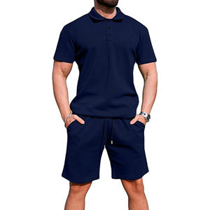 Vêtements de sport pour le fitness quotidien, le sport et le style urbain, tenue d'été à prix avantageux avec poches et cordon de serrage, ensembles de polos pour hommes - Product Image 1
