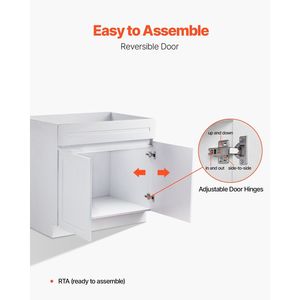 Mobiletto Base Bianco Shaker da 36 Pollici Non Assemblato, 24 Pollici L x 34,5 Pollici H, Pronto per l'Assemblaggio, Mobiletto Base per Lavello da Cucina con Apertura Morbida - Product Image 6