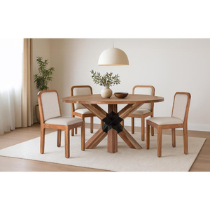 Table à manger ronde moderne en bois avec design à pieds en X, style scandinave, mobilier pour la maison, capacité 4 personnes - Product Image 1
