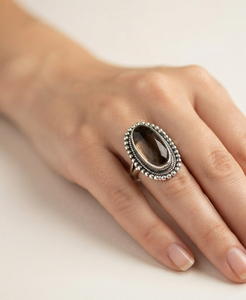 Pure 925 Sterling <b>Silver</b> Oval Smoky Quartz Inlay Bezel <b>Ring</b> Rose Gold Plated Vintage Artisan Gemstone <b>Statement</b> <b>Ring</b> Women - Product Image 6