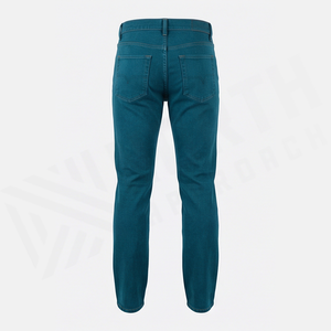 Jean en denim bleu sarcelle coupe droite pour homme, taille haute, coupe slim, en coton, style décontracté, automne - Product Image 2