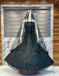 Élégante Robe de Mariée Indienne Noire en Soie pour Femme, Modèle Lehenga Choli en Tulle Brodé avec Voile, Longueur Ras du Sol, Coupe Classique - Product Image 3