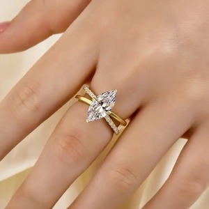 แหวนหมั้นทรงมาร์คีส์ประดับมอสซาไนต์ 925 ตัวเรือนแบบแยกส่วน แหวนเดินทางทำจากเงินสเตอร์ลิง ชุบทองคำขาว แหวนมอสซาไนต์ - Product Image 3
