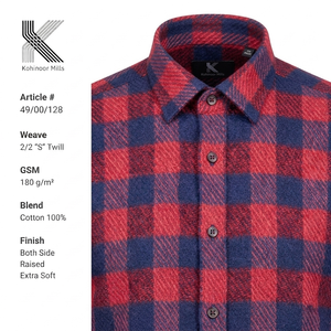 เสื้อเชิ้ตผ้าแฟลนเนลชาย 100% ผ้าฝ้าย 180GSM สีแดงกรมท่า ลายตารางทวิล สำหรับฤดูหนาว รับผลิตแบบ OEM ODM - Product Image 2