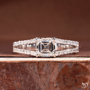 แหวนเพชรทรง Asscher 1 กะรัต เพาะเลี้ยงในห้องปฏิบัติการ ดีไซน์วงแหวนแยกส่วน ประดับเพชรแบบไมโครเพฟ ทองคำขาว 10K รับรองโดย IGI - Product Image 1