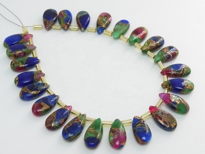 Piedra Preciosa Natural Suelta, Turquesa Mojave Cobre, Forma de Lágrima Lisa, 15X7MM, Piedra Suelta Hecha a Mano para Hacer Joyería - Product Image 3