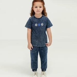 T-shirt en jean d'hiver pour hommes et femmes, OEM, streetwear décontracté, respirant, 100% coton, veste boutonnée avec logo personnalisé, 360g - Product Image 4