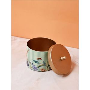 Decorative Metal Dry Fruit <b>Jar</b> with Lid Floral Print <b>Storage</b> Container <b>for</b> <b>Kitchen</b> Organizer Pantry Organization Modern Home - Product Image 1