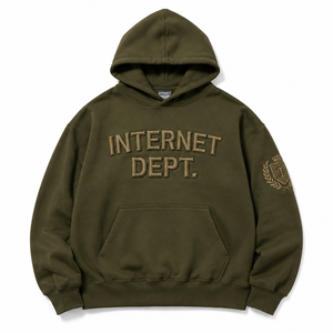 Sweat-shirt pour homme personnalisé en molleton de coton épais vert olive, avec impression 3D en relief, broderie de blason, coupe ample, OEM - Product Image 1