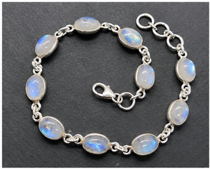 Bracelet en argent avec pierre de lune arc-en-ciel, bracelet en pierre précieuse naturelle, bracelet à maillons en argent sterling 925, bijoux bohèmes - Product Image 1
