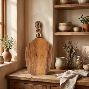 Tabla de Madera Suar de Grado Alimenticio con Incrustaciones de Bambú y Cáscara de Coco, Bandeja para Servir Hecha a Mano, Artesanía de Bali, Utensilios de Cocina, Decoración del Hogar - Product Image 2