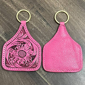 Porte-clés en cuir véritable rose, décoré de fleurs, élégant, accessoire de clés personnalisé, souvenir, pour homme et femme. - Product Image 6