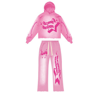 Sudadera de invierno personalizada con bordado inverso, 100% algodón, estilo urbano, vintage, lavado ácido, efecto desgastado, pantalones de chándal acampanados - Product Image 6