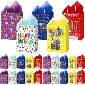 Hushee - 30 Bolsas de Regalo para Fiestas de Cumpleaños con Papel de Seda 'Feliz Cumpleaños' para Regalos y Celebraciones - Product Image 1