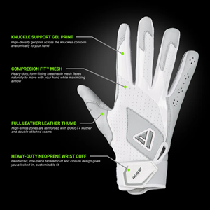 Top Premium Quality Cabretta leather Customizable Baseball Batting Gloves premium leather Closure type <b>hook</b> and loop full finger - Product Image 2