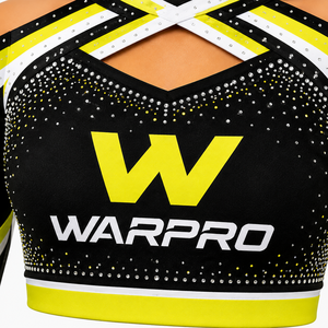 ชุดยูนิฟอร์มเชียร์ลีดเดอร์ WARPRO สีน้ำเงินเงิน ประดับด้วยคริสตัล พิมพ์ลายแบบ Sublimation เสื้อครอปแขนยาว กระโปรง สำหรับผู้ใหญ่ ผู้หญิง - Product Image 6
