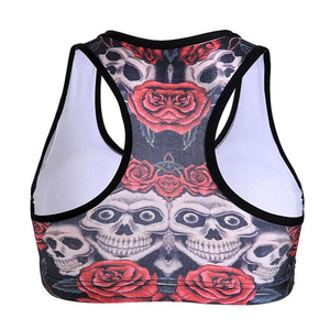 Women's Racerback Sports Bra Skull <b>Rose</b> Print Breathable Medium Support Fitness Gym Workout <b>Top</b> Spandex Polyester Mesh Back - Product Image 3