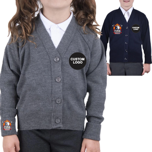 Cárdigan escolar gris marino de punto con cuello en V y botones para niñas y niños, suéter de punto para niños y hombres. - Product Image 1