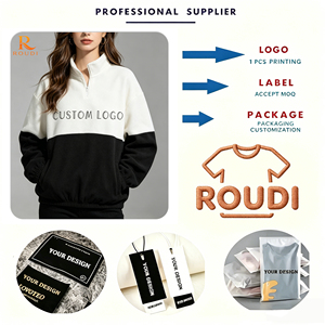 Sudadera de mujer con media cremallera y bloques de color personalizados, 100% algodón tejido, ecológica, con cuello alto, servicio OEM, ropa casual de invierno - Product Image 4