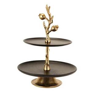 Soporte para Pastel de Aluminio con Revestimiento Negro, Ecológico, Apto para Lavavajillas, Diseño de Ramas Doradas, 2 Niveles, para Fiestas de Cumpleaños, Bodas, Cupcakes - Product Image 1