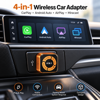 Adaptateur de voiture sans fil 4-en-1 en alliage d'aluminium, récepteur USB prenant en charge CarPlay, Android Auto, AirPlay et la mise en miroir d'écran Miracast