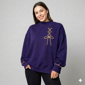 <b>Women</b> Winter Mockneck Sweatshirt With Bow Detail in Blue Color Warm Knitted Soft Best Selling Pullover <b>Top</b> - Product Image 1