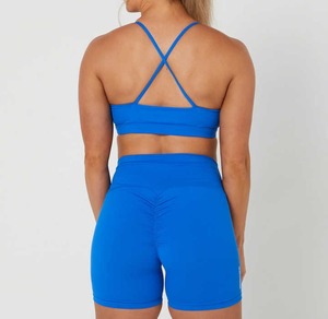Ensemble de shorts de yoga 2 pièces Solid Gym en Spandex/Nylon, séchage rapide, taille haute élastique, vêtements de sport sexy pour femmes, design unique - Product Image 4