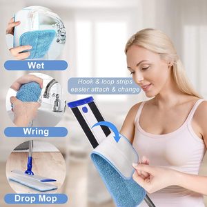 Serpillère plate en microfibre professionnelle de haute qualité, manche en acier inoxydable, 4 tampons réutilisables et lavables, essorage automatique, multifonctionnelle - Product Image 3
