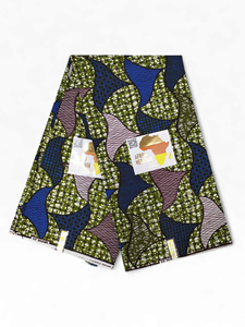 Tela Africana Premium con Estampado de Cera - Elegante Material de Algodón con Patrón de Hojas Verdes para Atuendos Étnicos Tradicionales - Product Image 1