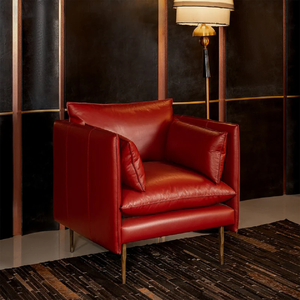 โซฟาเชสเตอร์ฟิลด์หนังแท้แบบเดี่ยวสุดหรู เก้าอี้นวมบุหนังแบบมีที่วางแขนโค้งมน โครงไม้เนื้อแข็ง เก้าอี้พักผ่อนสไตล์โมเดิร์น - Product Image 4