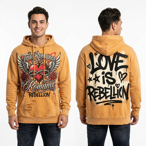 เสื้อฮู้ดดี้ทรงโอเวอร์ไซส์ลายกราฟิกหัวใจสีเขียวมอสแบบฟอกกรดสำหรับผู้ชาย ยี่ห้อ Forever Numbed ผลิตภัณฑ์สตรีทแวร์แบบทำสีซีดจางตามสั่ง ผลิตจำนวนมาก - Product Image 5